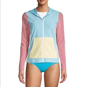 Women's Chlorine Resistant Hooded Full Zip Long Sleeve Rash Guard UPF 50 Cover